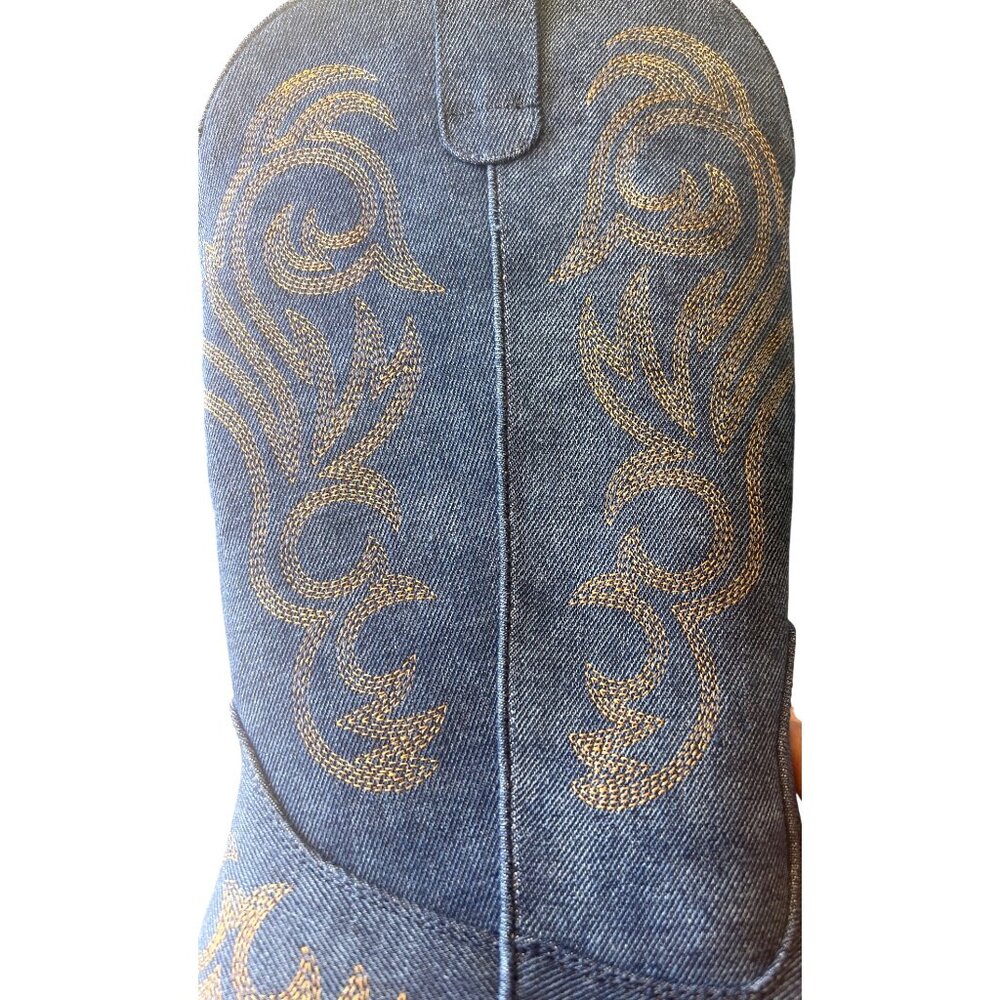Roper Denim Embroidered Western Cowboy Boots Women’s Size 9 Blue Gold Stitch New - Picture 11 of 14